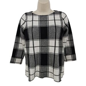 Tahari Sweater Womens XS Black White Plaid Windowpane Preppy Office Work Classic